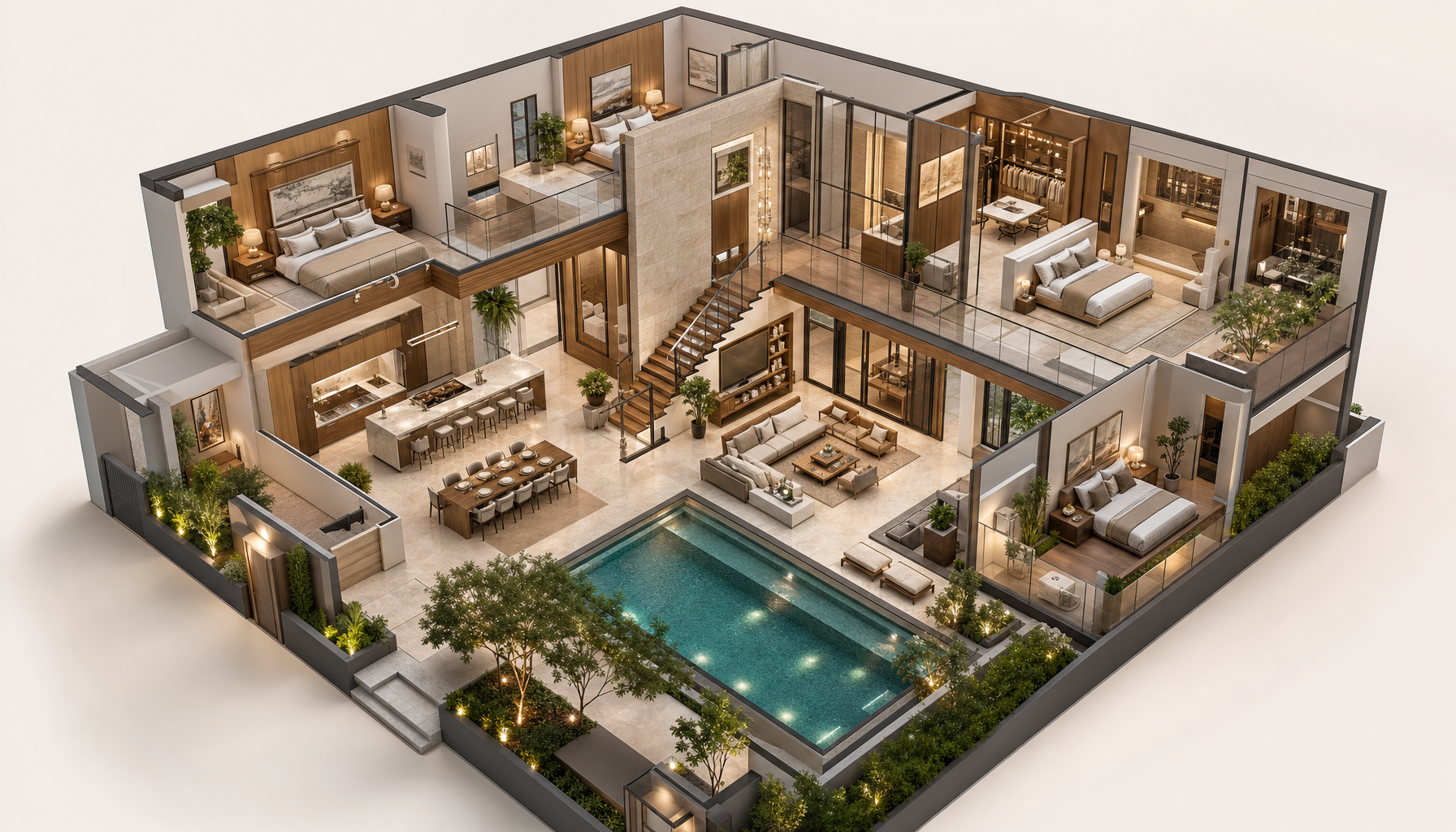 Isometric cutaway of the villa