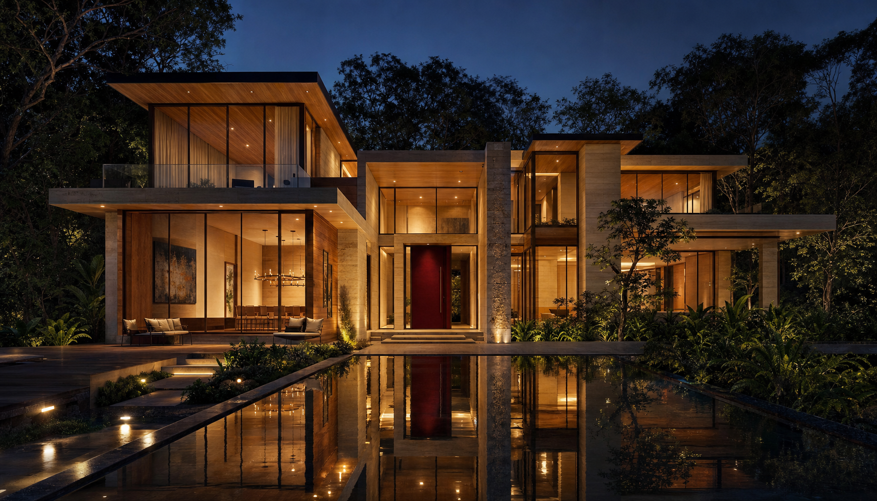A Manor Ridge Runda villa glowing at dusk